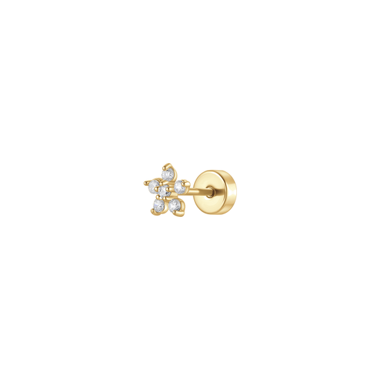 PIERCING ORECCHIO DONNA IN ACCIAIO COLORE ORO FORMA FIORE PETALI ZIRCONI BIANCHI