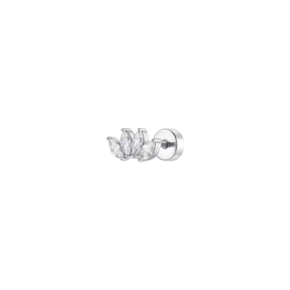 PIERCING ORECCHIO DONNA IN ACCIAIO VENTAGLIO CON ZIRCONI BIANCHI