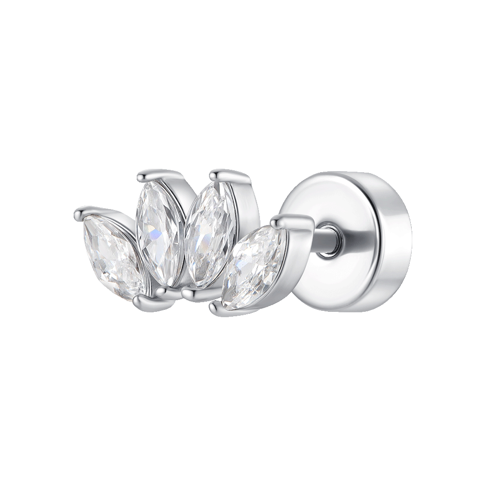 PIERCING ORECCHIO DONNA IN ACCIAIO VENTAGLIO CON ZIRCONI BIANCHI