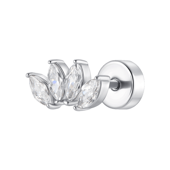 PIERCING ORECCHIO DONNA IN ACCIAIO VENTAGLIO CON ZIRCONI BIANCHI