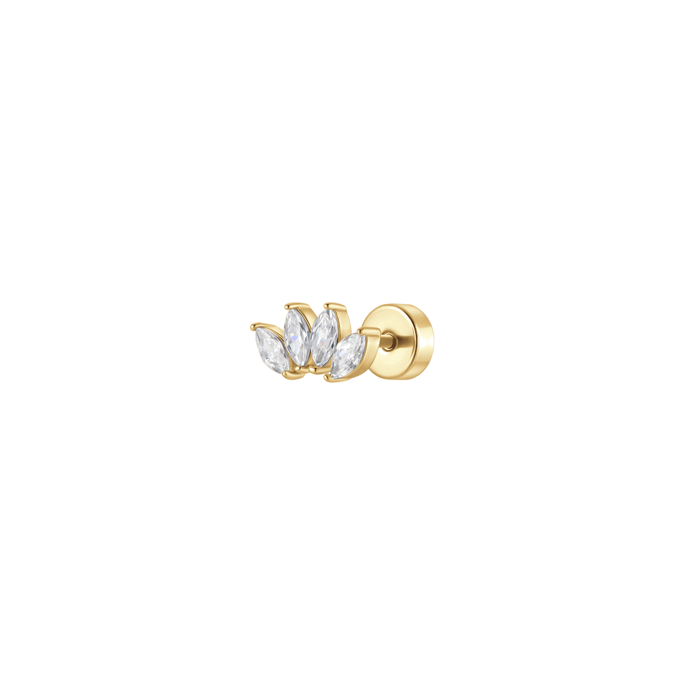 PIERCING ORECCHIO DONNA IN ACCIAIO COLORE ORO VENTAGLIO ZIRCONI BIANCHI