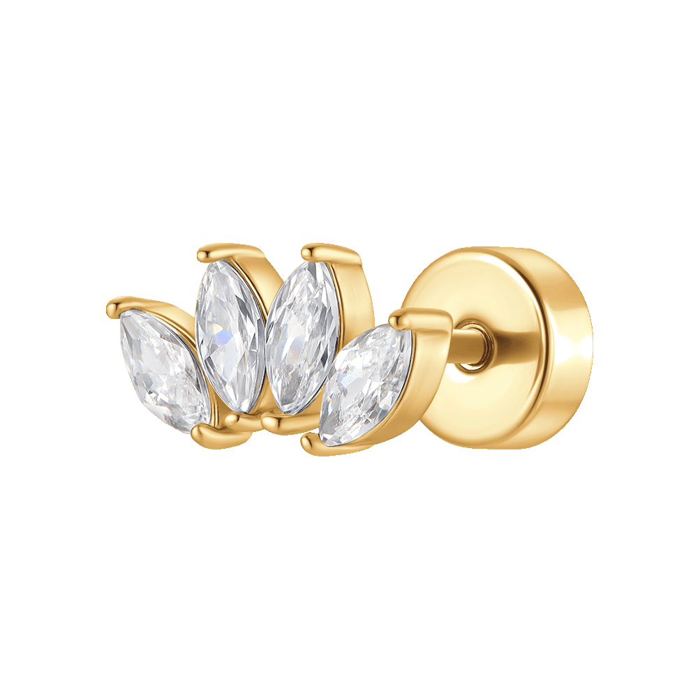 PIERCING ORECCHIO DONNA IN ACCIAIO COLORE ORO VENTAGLIO ZIRCONI BIANCHI