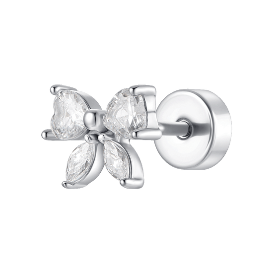 PIERCING ORECCHIO DONNA IN ACCIAIO FARFALLA CON ALI DI ZIRCONE BIANCHI