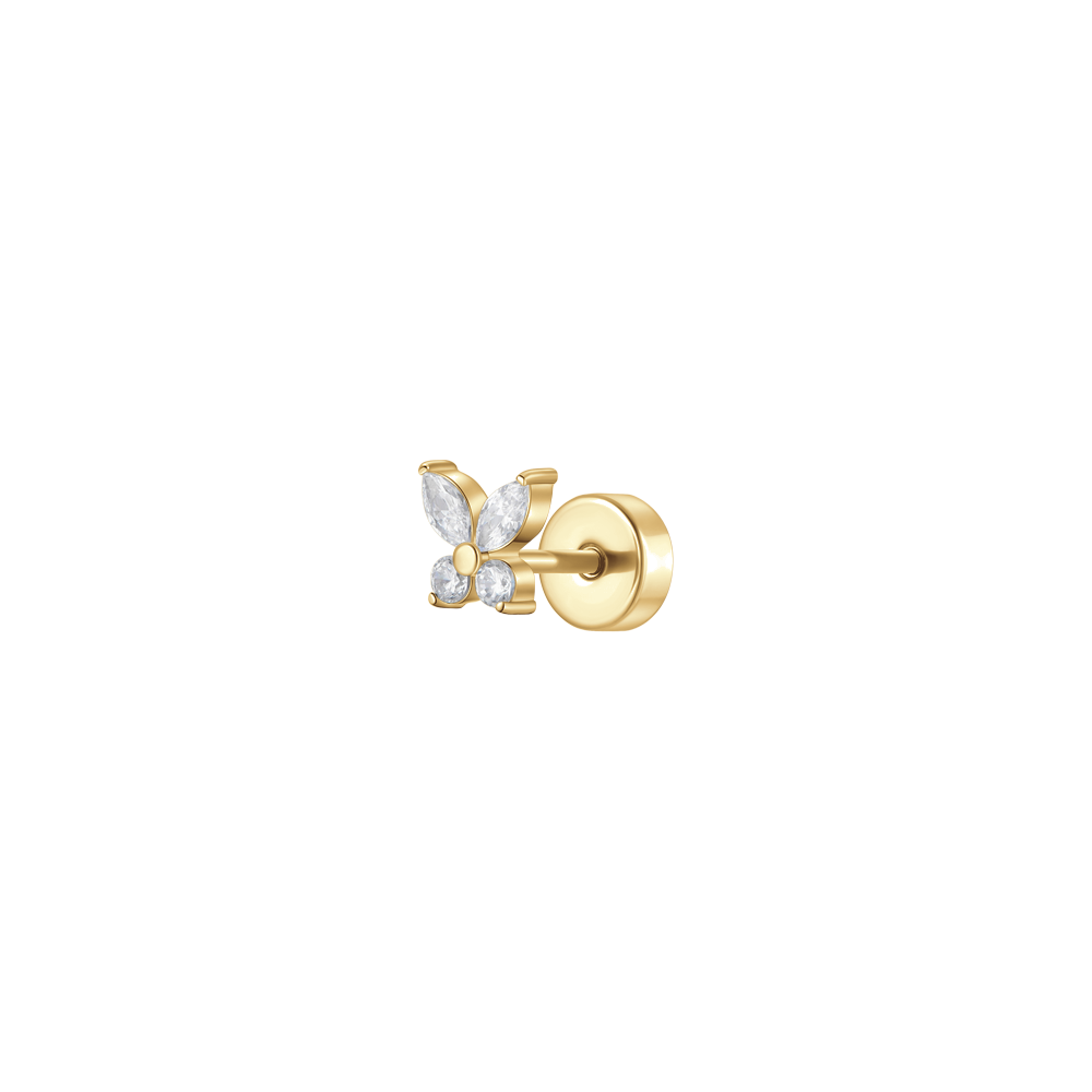 PIERCING ORECCHIO DONNA IN ACCIAIO COLORE ORO FARFALLA E ZIRCONI BIANCHI
