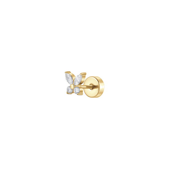 PIERCING ORECCHIO DONNA IN ACCIAIO COLORE ORO FARFALLA E ZIRCONI BIANCHI