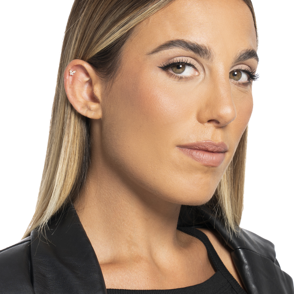 PIERCING ORECCHIO DONNA IN ACCIAIO COLORE ORO FARFALLA E ZIRCONI BIANCHI