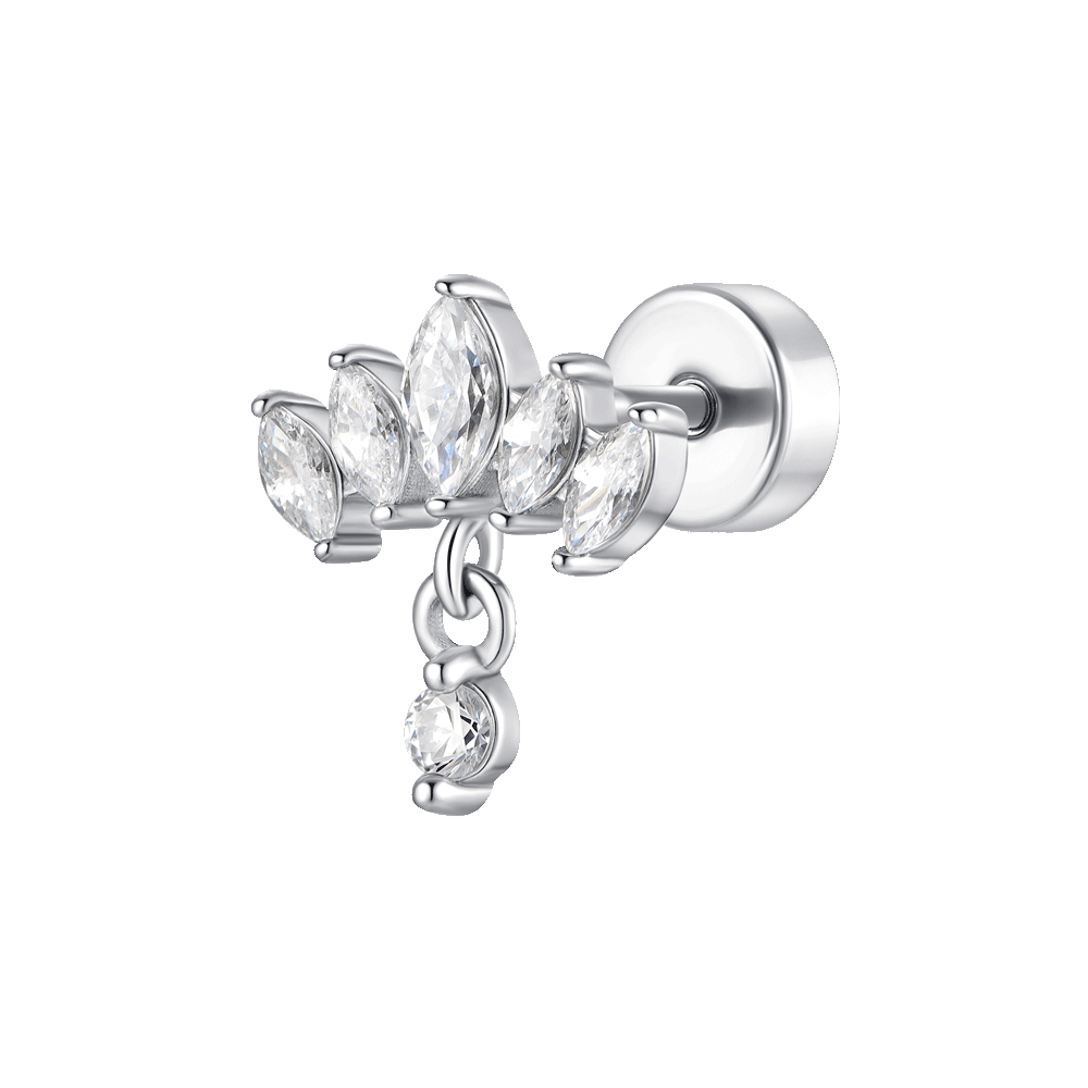 PIERCING ORECCHIO DONNA IN ACCIAIO VENTAGLIO ZIRCONI BIANCHI E CRISTALLO