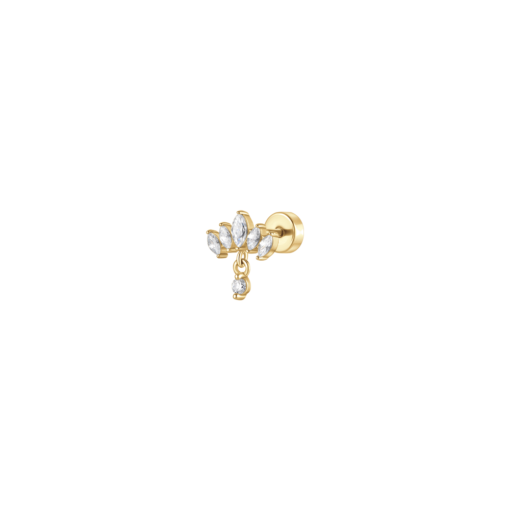 PIERCING ORECCHIO DONNA IN ACCIAIO COLORE ORO VENTAGLIO ZIRCONI BIANCHI