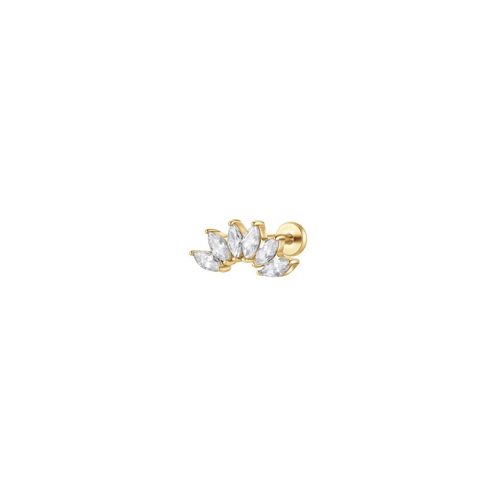 PIERCING ORECCHIO DONNA IN ACCIAIO COLORE ORO VENTAGLIO ZIRCONI BIANCHI