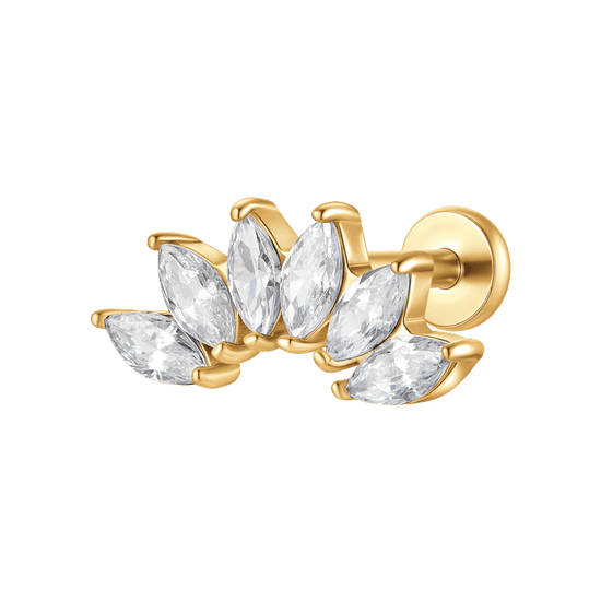 PIERCING ORECCHIO DONNA IN ACCIAIO COLORE ORO VENTAGLIO ZIRCONI BIANCHI