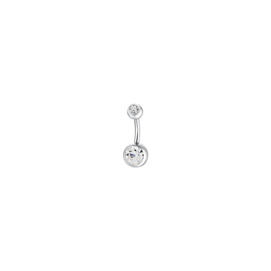 PIERCING OMBELICO DONNA IN ACCIAIO CON SFERICA ZIRCONI BIANCHI
