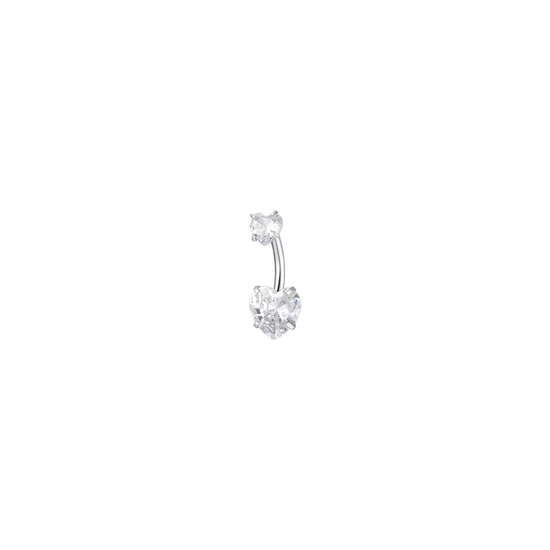 PIERCING OMBELICO DONNA IN ACCIAIO CON ZIRCONI BIANCHI TAGLIO CUORE
