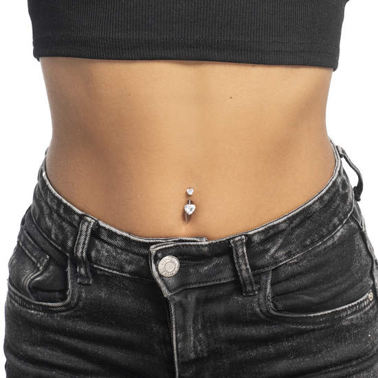 PIERCING OMBELICO DONNA IN ACCIAIO CON ZIRCONI BIANCHI TAGLIO CUORE