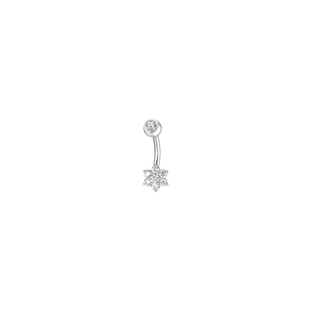 PIERCING OMBELICO DONNA IN ACCIAIO CON ZIRCONI BIANCHI TAGLIO STELLA