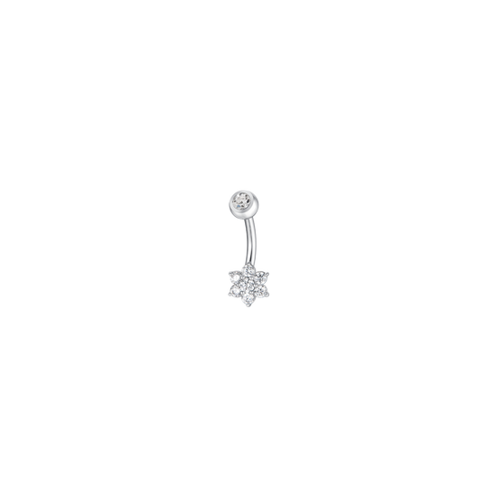 PIERCING OMBELICO DONNA IN ACCIAIO CON ZIRCONI BIANCHI TAGLIO STELLA